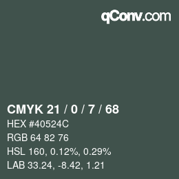 Color code: CMYK 21 / 0 / 7 / 68 | qconv.com