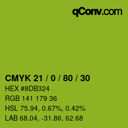 Color code: CMYK 21 / 0 / 80 / 30 | qconv.com