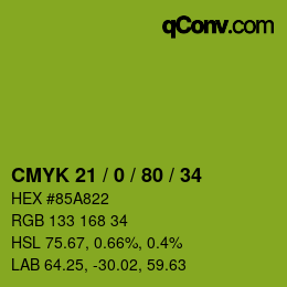 Color code: CMYK 21 / 0 / 80 / 34 | qconv.com