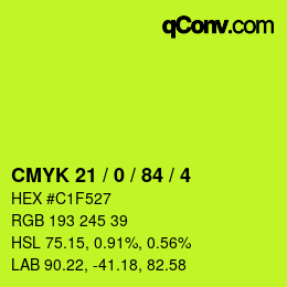 カラーコード: CMYK 21 / 0 / 84 / 4 | qconv.com