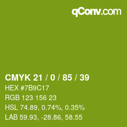 カラーコード: CMYK 21 / 0 / 85 / 39 | qconv.com