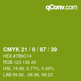 Color code: CMYK 21 / 0 / 87 / 39 | qconv.com