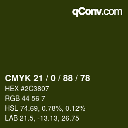 Color code: CMYK 21 / 0 / 88 / 78 | qconv.com