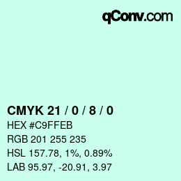 カラーコード: CMYK 21 / 0 / 8 / 0 | qconv.com