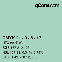 Color code: CMYK 21 / 0 / 8 / 17 | qconv.com