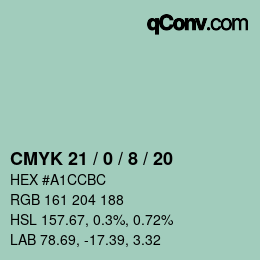カラーコード: CMYK 21 / 0 / 8 / 20 | qconv.com
