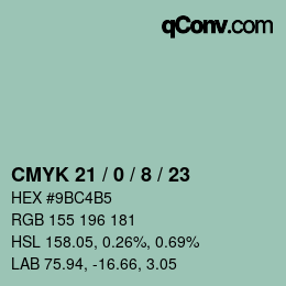 颜色代码: CMYK 21 / 0 / 8 / 23 | qconv.com