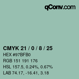 Color code: CMYK 21 / 0 / 8 / 25 | qconv.com