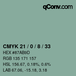 カラーコード: CMYK 21 / 0 / 8 / 33 | qconv.com