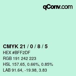 Color code: CMYK 21 / 0 / 8 / 5 | qconv.com