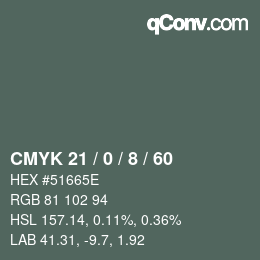 颜色代码: CMYK 21 / 0 / 8 / 60 | qconv.com