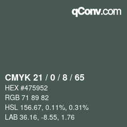 颜色代码: CMYK 21 / 0 / 8 / 65 | qconv.com