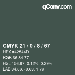 Color code: CMYK 21 / 0 / 8 / 67 | qconv.com