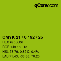 Color code: CMYK 21 / 0 / 92 / 26 | qconv.com