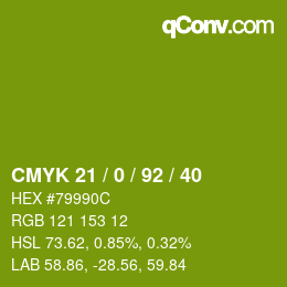 Color code: CMYK 21 / 0 / 92 / 40 | qconv.com