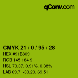 Color code: CMYK 21 / 0 / 95 / 28 | qconv.com