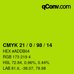 颜色代码: CMYK 21 / 0 / 98 / 14 | qconv.com