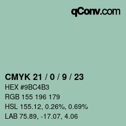 Farbcode: CMYK 21 / 0 / 9 / 23 | qconv.com