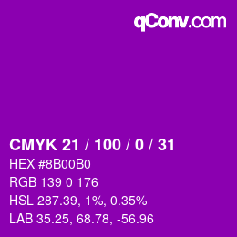カラーコード: CMYK 21 / 100 / 0 / 31 | qconv.com