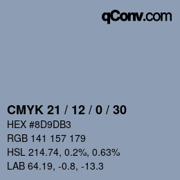 カラーコード: CMYK 21 / 12 / 0 / 30 | qconv.com