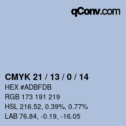颜色代码: CMYK 21 / 13 / 0 / 14 | qconv.com