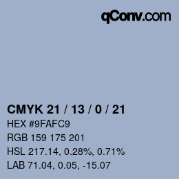 カラーコード: CMYK 21 / 13 / 0 / 21 | qconv.com