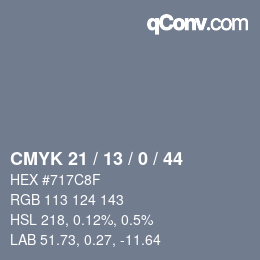 カラーコード: CMYK 21 / 13 / 0 / 44 | qconv.com