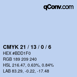 颜色代码: CMYK 21 / 13 / 0 / 6 | qconv.com