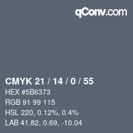 颜色代码: CMYK 21 / 14 / 0 / 55 | qconv.com
