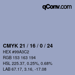 Farbcode: CMYK 21 / 16 / 0 / 24 | qconv.com