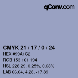 カラーコード: CMYK 21 / 17 / 0 / 24 | qconv.com