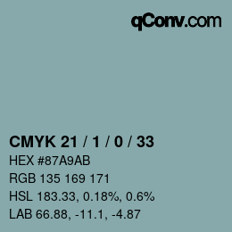 Color code: CMYK 21 / 1 / 0 / 33 | qconv.com