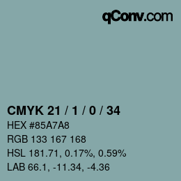 Color code: CMYK 21 / 1 / 0 / 34 | qconv.com