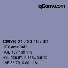 Código de color: CMYK 21 / 20 / 0 / 32 | qconv.com