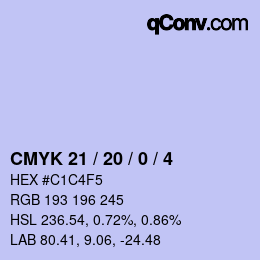 Color code: CMYK 21 / 20 / 0 / 4 | qconv.com