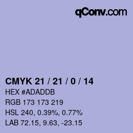 Farbcode: CMYK 21 / 21 / 0 / 14 | qconv.com