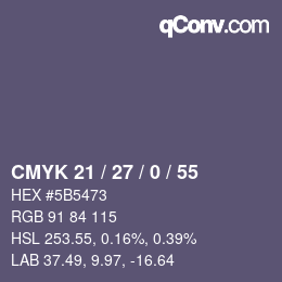 Farbcode: CMYK 21 / 27 / 0 / 55 | qconv.com