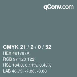 Farbcode: CMYK 21 / 2 / 0 / 52 | qconv.com