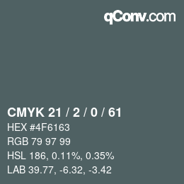 Farbcode: CMYK 21 / 2 / 0 / 61 | qconv.com