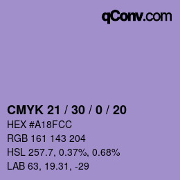 Farbcode: CMYK 21 / 30 / 0 / 20 | qconv.com