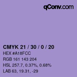 カラーコード: CMYK 21 / 30 / 0 / 20 | qconv.com