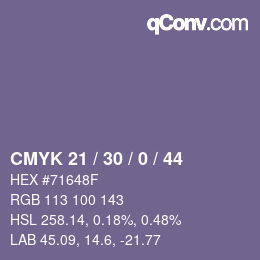 Farbcode: CMYK 21 / 30 / 0 / 44 | qconv.com