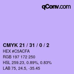 カラーコード: CMYK 21 / 31 / 0 / 2 | qconv.com