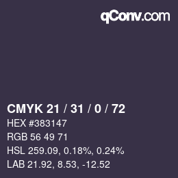 Color code: CMYK 21 / 31 / 0 / 72 | qconv.com