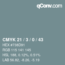 Farbcode: CMYK 21 / 3 / 0 / 43 | qconv.com