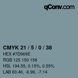 Code couleur: CMYK 21 / 5 / 0 / 38 | qconv.com