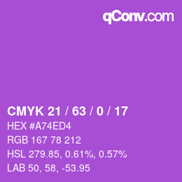カラーコード: CMYK 21 / 63 / 0 / 17 | qconv.com
