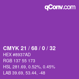 カラーコード: CMYK 21 / 68 / 0 / 32 | qconv.com