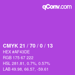 カラーコード: CMYK 21 / 70 / 0 / 13 | qconv.com