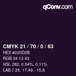 カラーコード: CMYK 21 / 70 / 0 / 83 | qconv.com